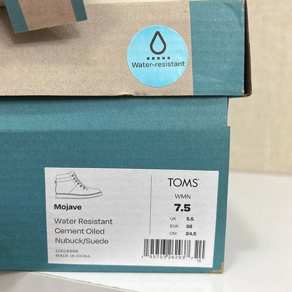 BRAND NEW WOMEN’S TOMS MOJAVE WATER RESISTANT CEMENT OILED NUBUCK/SUEDE SIZE 7.5 - Picture 9 of 11